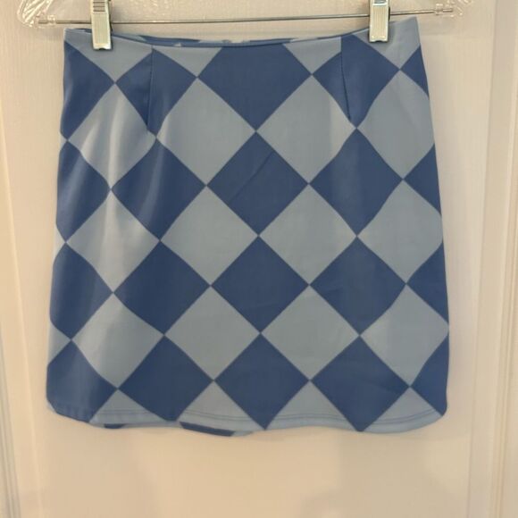 Altar'd State Women's Blue Checkerboard Zip Up Mini Skirt Retro Vibe Size Small - Picture 2 of 8